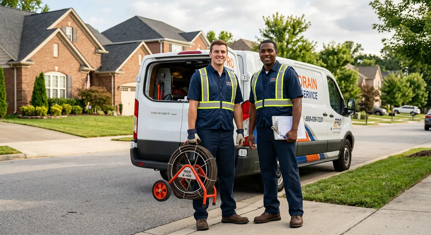Sewer and drain service team with equipment ready for work in Olive Branch